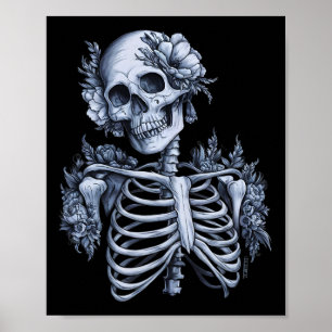 Blumenskelett Florale Schädel Halloween Gothic Okk Poster