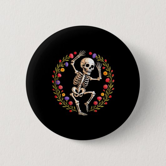 Blumenskelett Funny Goth Halloween Kostüm für W Button (Vorderseite)