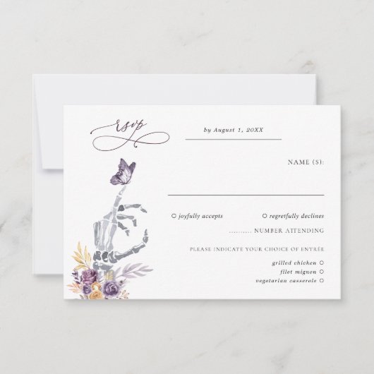 Blumenskelett | Halloween Wedding RSVP Karte (Vorderseite)