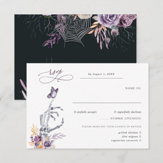 Blumenskelett | Halloween Wedding RSVP Karte (Vorne/Hinten)