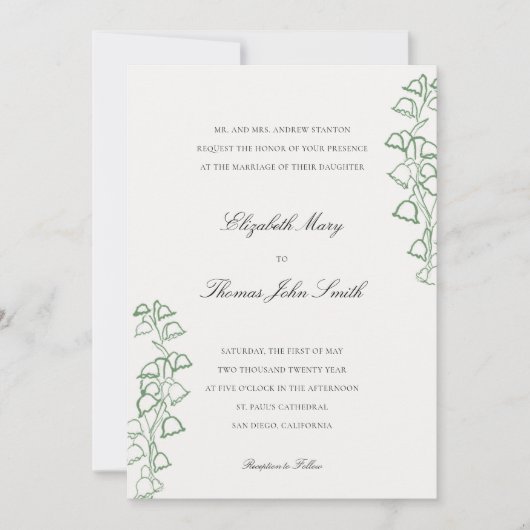 Blumenskizze Lily Valley Formal Wedding Einladung (Vorderseite)
