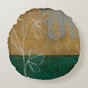 Blumenskizze mit Wildblume und Pflanzen Rundes Kissen