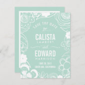 Blumenskizze Save the Date - bearbeitbare Farbe Ankündigungspostkarte (Vorne/Hinten)