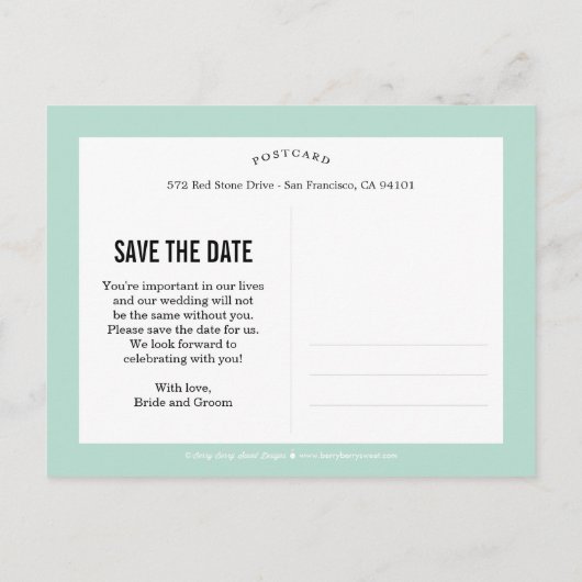 Blumenskizze Save the Date - bearbeitbare Farbe Ankündigungspostkarte (Rückseite)