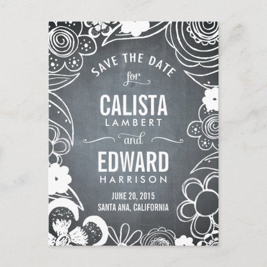 Blumenskizze Save the Date - Halbpension Ankündigungspostkarte (Vorderseite)