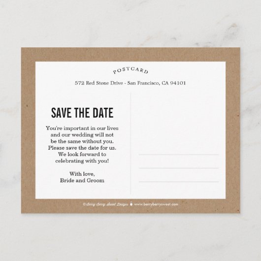 Blumenskizze Save the Date - Handwerk Ankündigungspostkarte (Rückseite)