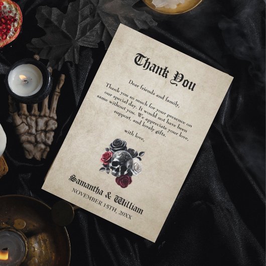 Blumenskull Rustic Elegant Halloween Hochzeit Dankeskarte