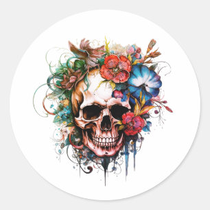 Blumenskull-SublimationsGirft Runder Aufkleber