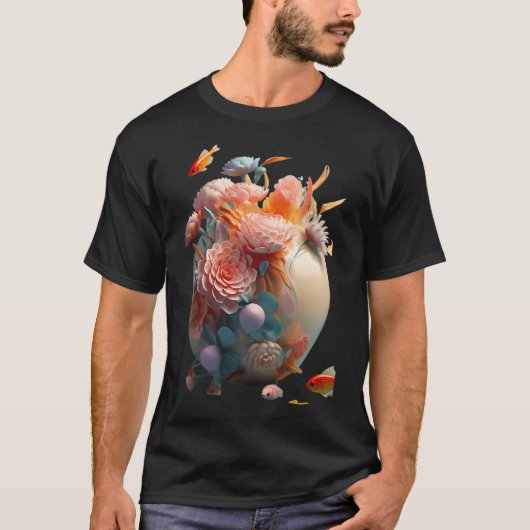 Blumenskulptur mit Fisch T-Shirt (Vorderseite)