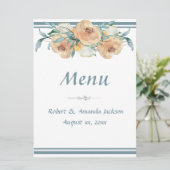 Blumensommer Hochzeit blau grün Menükarte (Stehend Vorderseite)