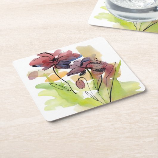 Blumensommerentwurf mit handgemalten abstrakten 2 rechteckiger pappuntersetzer (angewinkelt)