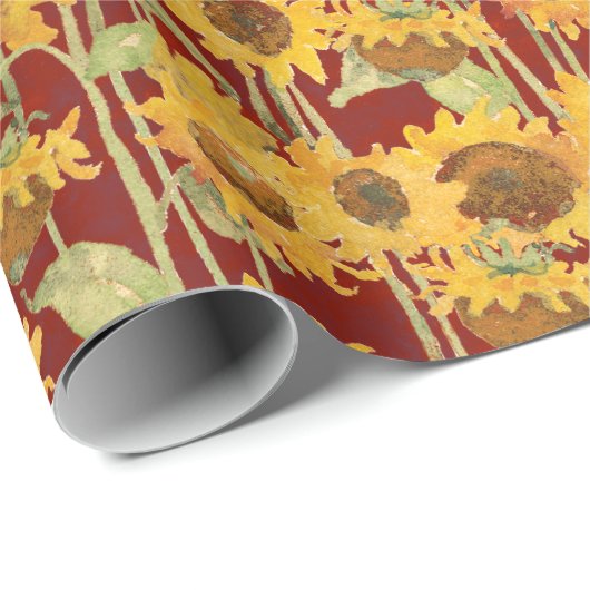 Blumensonne Wasserfarbe Gelb rot Geschenkpapier (Rolleneckpunkt)