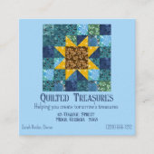 Blumensonnenblume auf blauem Patchwork Quilt Geome Quadratische Visitenkarte (Vorderseite)