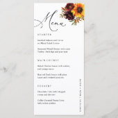 Blumensonnenblume Burgund Hochzeit im Herbst Empfa Menükarte (Vorderseite)