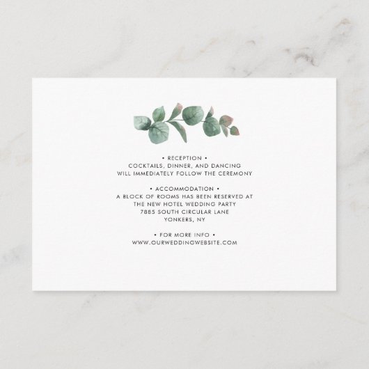 Blumensonnenblume Eukalyptus Hochzeitdetails Begleitkarte (Rückseite)