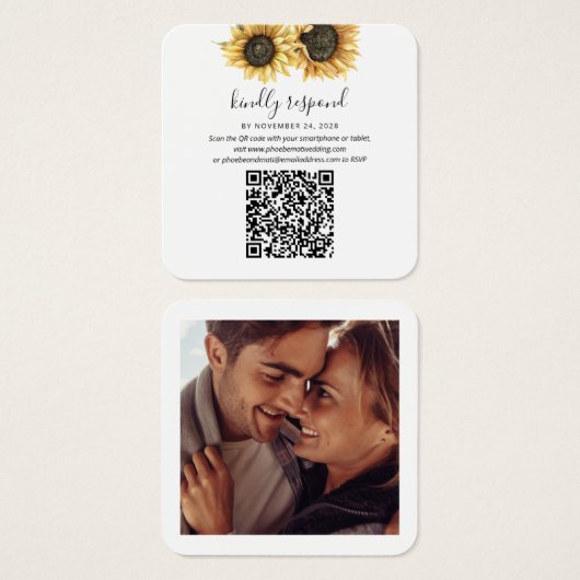 Blumensonnenblume Hochzeitsstift Foto QR Code RSVP (Vorne & Hinten)