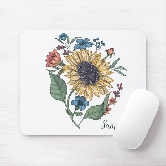 Blumensonnenblume Monogramm Name Maus-Pad Mousepad (Mit Mouse)