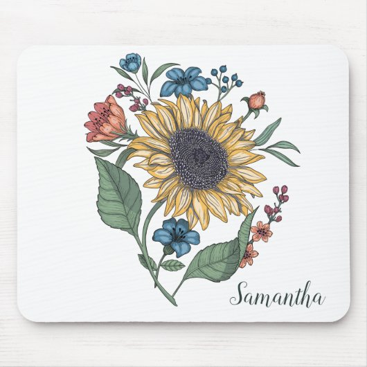 Blumensonnenblume Monogramm Name Maus-Pad Mousepad (Vorne)