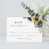 Blumensonnenblumen Navy Blue Wedding RSVP Card Einladung (Stehend Vorderseite)