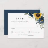 Blumensonnenblumen Navy Blue Wedding RSVP Card Einladung (Vorne/Hinten)