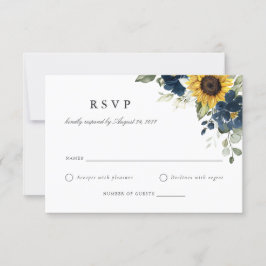 Blumensonnenblumen Navy Blue Wedding RSVP Card Einladung