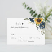 Blumensonnenblumen Navy Blue Wedding RSVP Card Einladung (Stehend Vorderseite)