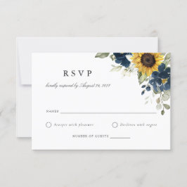 Blumensonnenblumen Navy Blue Wedding RSVP Card Einladung