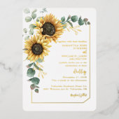 BlumenSonnenblumen Script Greenery Wedding Gold Folieneinladung (Vorderseite)