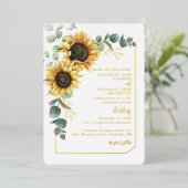 BlumenSonnenblumen Script Greenery Wedding Gold Folieneinladung (Stehend vorne)