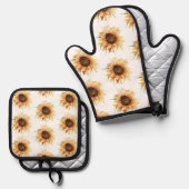 Blumensonnenblumenmuster Ofenhandschuh & Topflappen-Set (Vorderseite/Rückseite)