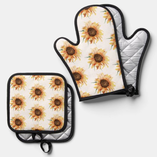 Blumensonnenblumenmuster Ofenhandschuh & Topflappen-Set (Vorderseite/Rückseite)