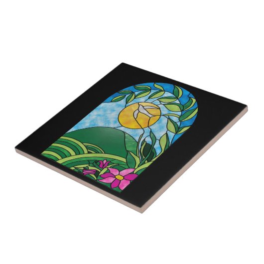 Blumensonnenlicht-Vintage beflecktes Glas-Art Fliese (Seite)