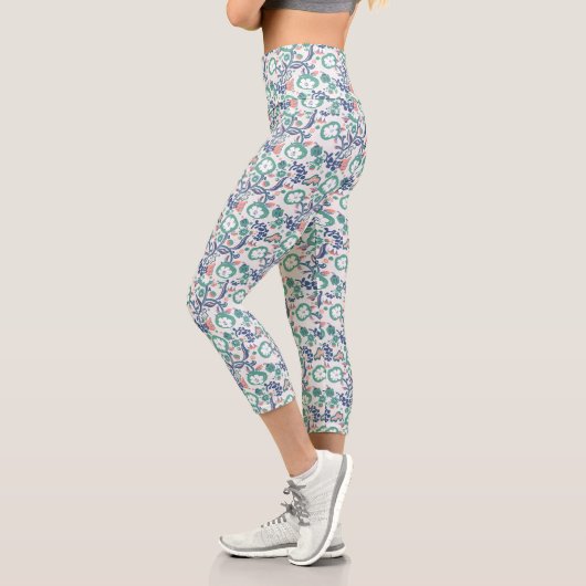 Blumenspass auf weiß drucken capri leggings (Links)