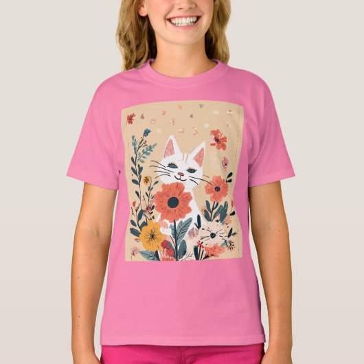 "Blumenspass: Katze spielt mit Blume" T-Shirt (Vorderseite)