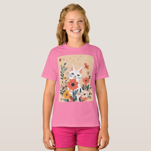 "Blumenspass: Katze spielt mit Blume" T-Shirt (Vorne ganz)