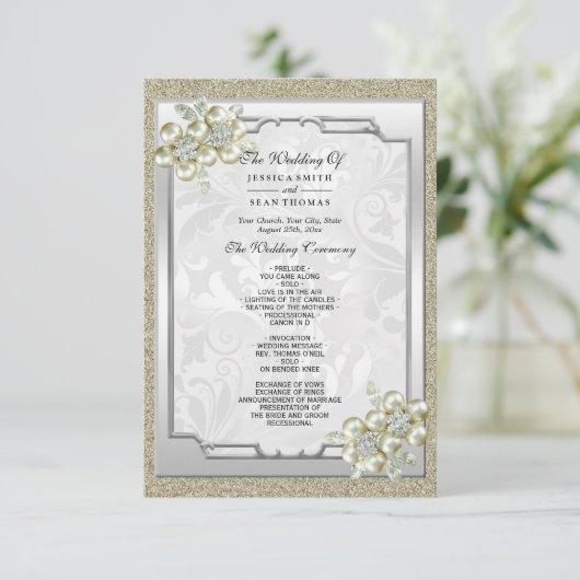 Blumenspiel Gerahmt, Gold & Silber Hochzeitsprogra (Stehend Vorderseite)