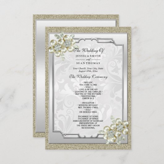 Blumenspiel Gerahmt, Gold & Silber Hochzeitsprogra (Vorne/Hinten)