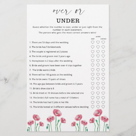 Blumenspiel über oder unter Brautparty (Vorderseite)