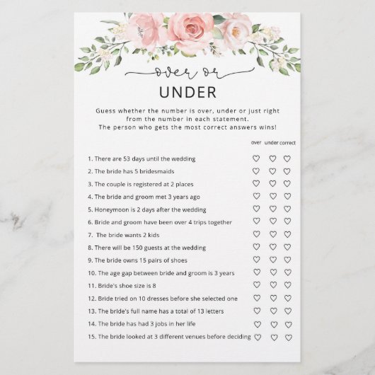 Blumenspiel über oder unter Brautparty (Vorderseite)