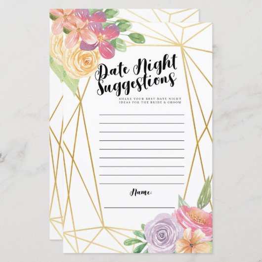 Blumenspiele Brautparty Datum Nachtvorschläge (Vorne/Hinten)