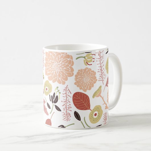 Blumenspielend Botanischer Mix Peach Green Whimsic Kaffeetasse (VorderseiteRechts)