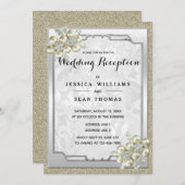 Blumenspielgerät Gerahmt, Gold & Silber Hochzeitse Einladung (Vorne/Hinten)