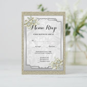 Blumenspielgerät Gerahmt, Gold & Silver Wedding UA RSVP Karte (Stehend Vorderseite)