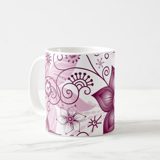 Blumenspirale Rosa und Weiß Muster Kaffeetasse (Vorderseite Links)