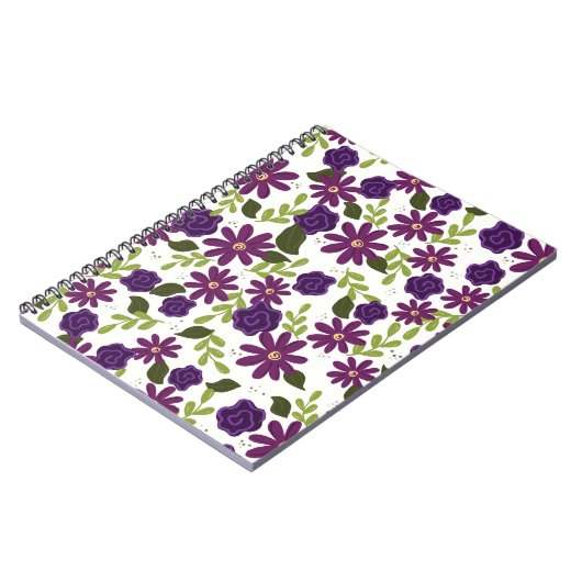 Blumenspiralpapier mit Lila Blooms Notizblock (Linke Seite)