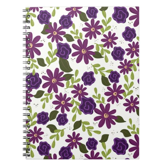 Blumenspiralpapier mit Lila Blooms Notizblock (Vorderseite)