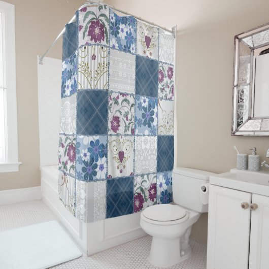 Blumenspitze: Patchwork Nahtloser Hintergrund. Duschvorhang (Beispiel)