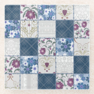 Blumenspitze: Patchwork Nahtloser Hintergrund. Glasuntersetzer