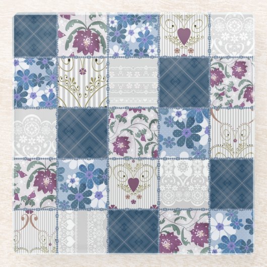 Blumenspitze: Patchwork Nahtloser Hintergrund. Glasuntersetzer (Vorderseite)