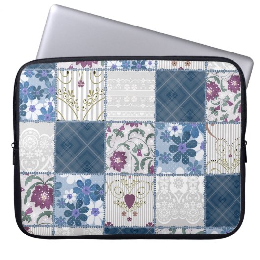 Blumenspitze: Patchwork Nahtloser Hintergrund. Laptopschutzhülle (Vorderseite)